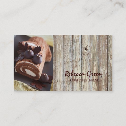 woodgrainの素朴なデザートのチョコレートケーキのパン屋 名刺 (正面)