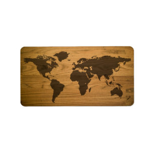 Woodgrainの織り目加工の世界地図 ラベル