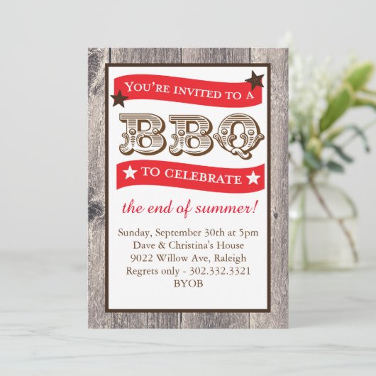 Woodgrainの裏庭BBQの招待状 招待状 (スタンド正面)