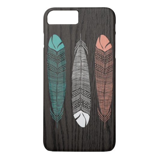 WoodgrainのiPhone 7のプラスの場合で描かれる羽 Case-Mate iPhoneケース (裏面)
