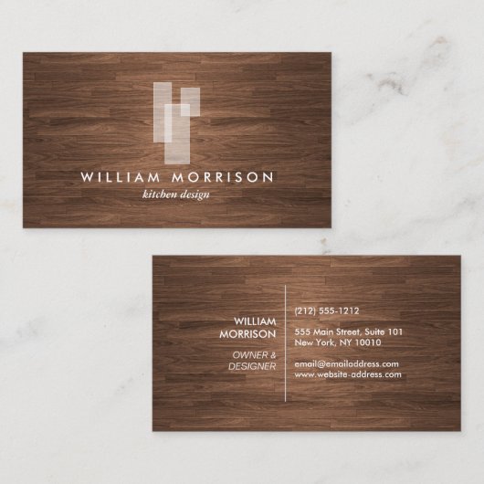 Woodgrain上モダンのArchitectural BlocksロゴII 名刺 (正面/裏面)