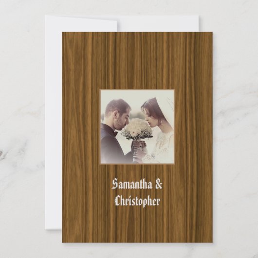 Woodgrain wedding photo invitation 招待状 (裏面)