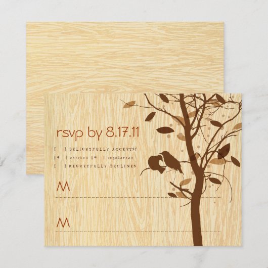 Woodgrain with Brown Love Birds RSVP (正面/裏面)