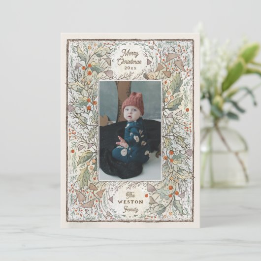 Woodland図解入りの、写真付きのフォトフレーム シーズンカード (スタンド正面)