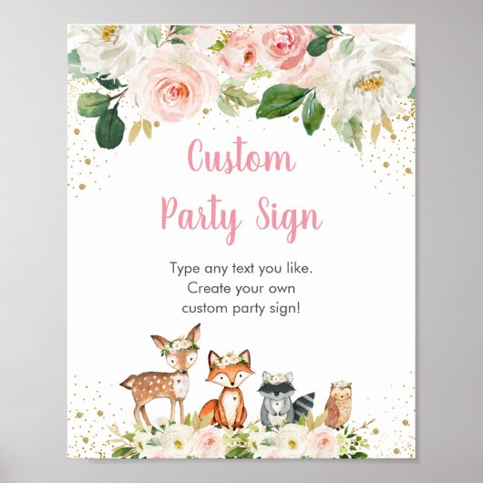 Woodland赤面フローラ編集可能パーティー記号 ポスター (正面)