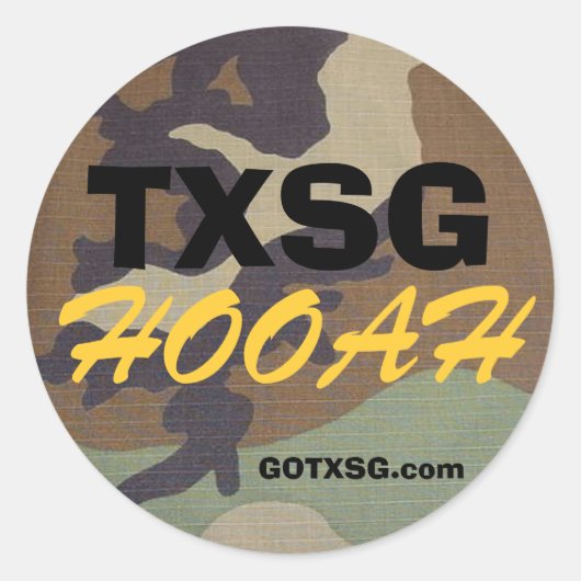 woodland迷彩柄TXSG, HOOAH, GOTXSG.com ラウンドシール (正面)