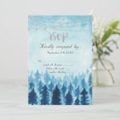 Woodland，森，松の木の青RSVP 招待状 (スタンド正面)