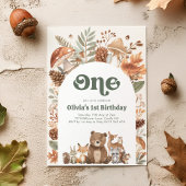 Woodland 1st Birthday Wild One Forest Animals 招待状
