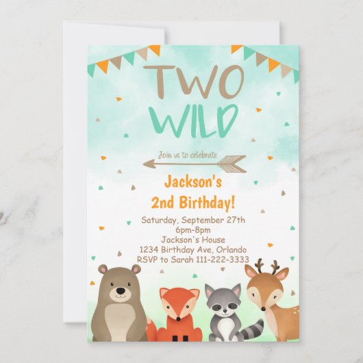 Woodland 2nd Birthday Invitation, Two Wild Invite 招待状 (正面)