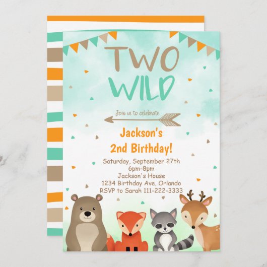 Woodland 2nd Birthday Invitation, Two Wild Invite 招待状 (正面/裏面)