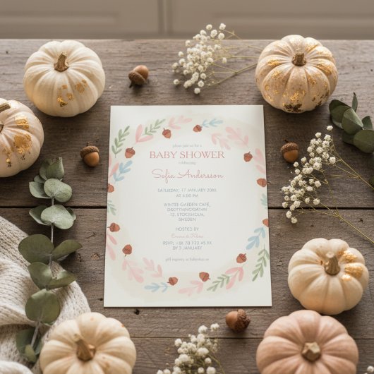 Woodland Acorn Baby Shower Invitation 招待状