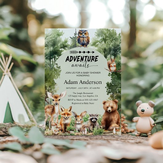 Woodland Adventure Awaits Baby Shower  招待状