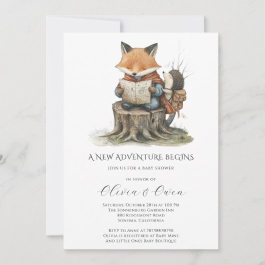 Woodland Adventure Baby Shower 招待状 (正面)