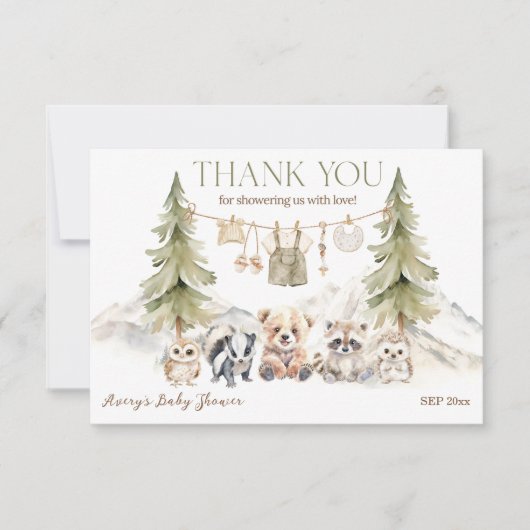 Woodland Adventure Oh Boy Baby Shower サンキューカード (正面)