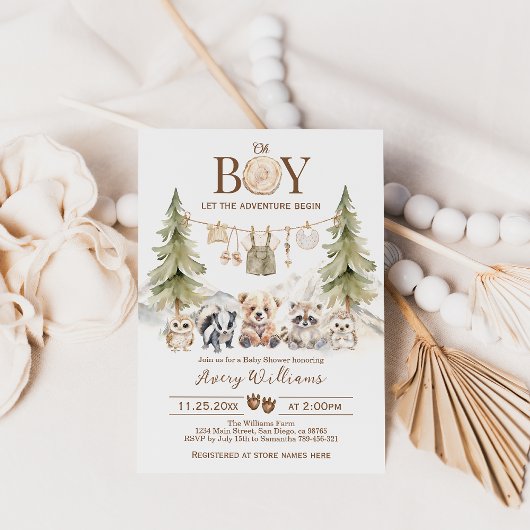 Woodland Adventure Oh Boy Baby Shower Invitation 招待状
