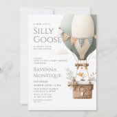 Woodland Air Balloon Silly Goose Bow Baby Shower 招待状 (正面)