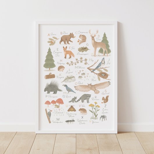 Woodland Animal Alphabet ABC Kids Room Decor ポスター
