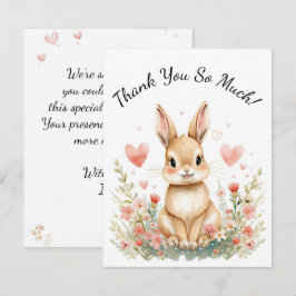 Woodland Animal Baby Bunny Kids Pink Hearts Floral ノートカード