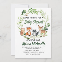 woodland animal  baby shower invitation 招待状