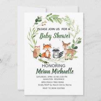 woodland animal  baby shower invitation 招待状