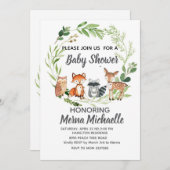woodland animal baby shower invitation 招待状 (正面/裏面)