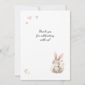 Woodland Animal Birthday Bunny Pink Hearts Floral 招待状 (裏面)