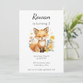 Woodland Animal Birthday Fox Yellow Hearts Floral 招待状 (スタンド正面)