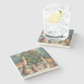 Woodland Animal Christmas Scene ストーンコースター (横)