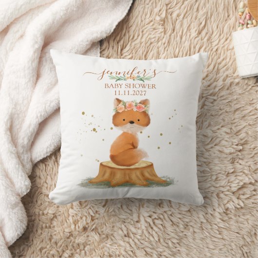 Woodland Animal Fox Baby Shower Botanical Design クッション (ブランケット)