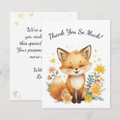 Woodland Animal Fox Kids Yellow Hearts Floral ノートカード (正面/裏面)