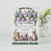 Woodland Animal Green aand Lavender Baby Shower 招待状 (スタンド正面)
