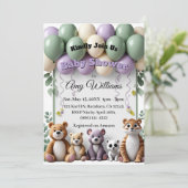Woodland Animal Green aand Lavender Baby Shower 招待状 (スタンド正面)