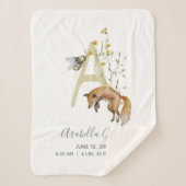 Woodland Animal Letter Aベビースクリプト誕生統計 シェルパブランケット (正面)