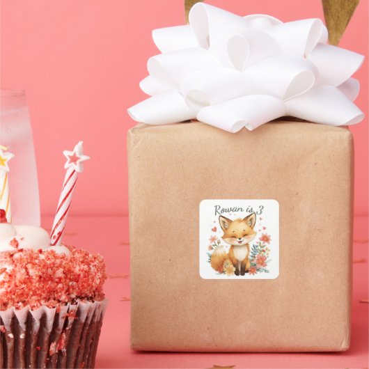 Woodland Animal Orange Fox Pastel Floral スクエアシール (パーティー)