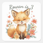 Woodland Animal Orange Fox Pastel Floral スクエアシール (正面)