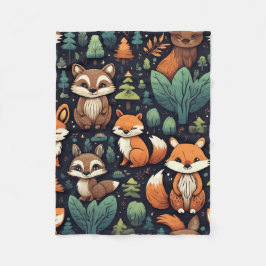 Woodland Animal Pattern Blanket フリースブランケット