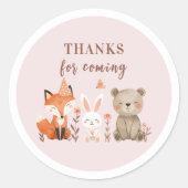 Woodland Animalsありがとう | ピンク素朴誕生日 ラウンドシール (正面)