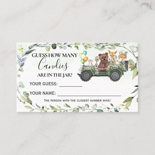 Woodland Animalsキャンディーの数ベビーシャワーカード プレイスカード (正面)