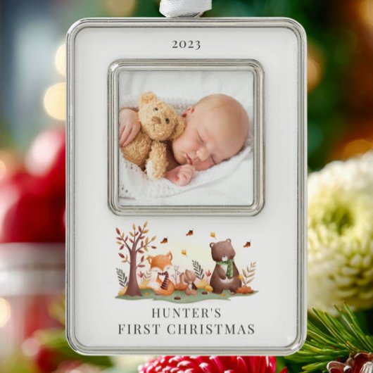 Woodland Animals写真最初 シルバープレートフレームオーナメント