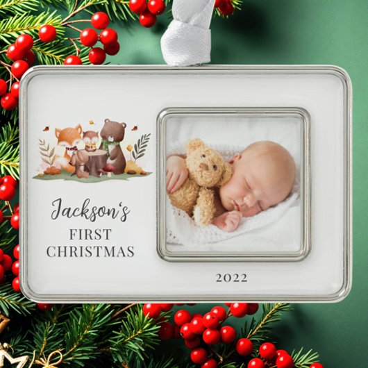 Woodland Animals写真最初 シルバープレートフレームオーナメント