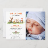 Woodland Animals男の赤ちゃん写真アナウンスメントカード 招待状 (正面)