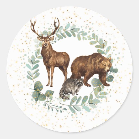 Woodland Animals誕生日シールがラベルに優先 ラウンドシール (正面)