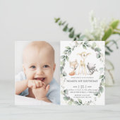 Woodland Animals 素朴 Greenery誕生日写真 招待状 (スタンド正面)