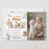 Woodland Animals 1st誕生日パーティー写真 招待状 (正面)
