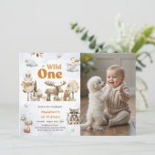 Woodland Animals 1st誕生日パーティー写真 招待状 (スタンド正面)