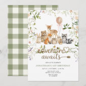 Woodland Animals 1st Birthday | Rustic Forest 招待状 (正面/裏面)