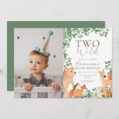 Woodland Animals 2野生第2誕生日写真 招待状 (正面/裏面)