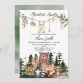 Woodland Animals Adventure Awaits Baby Shower 招待状 (正面/裏面)
