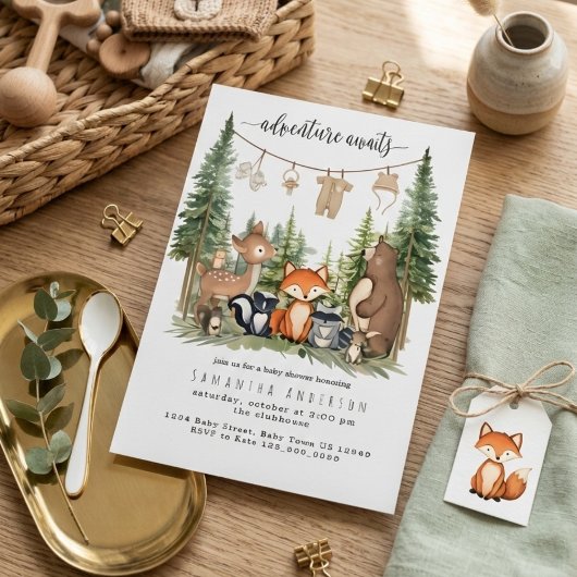 Woodland Animals Adventure Baby Shower Invitation 招待状