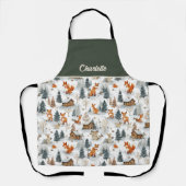 Woodland Animals and Rustic Cabins in the Snow エプロン (正面)